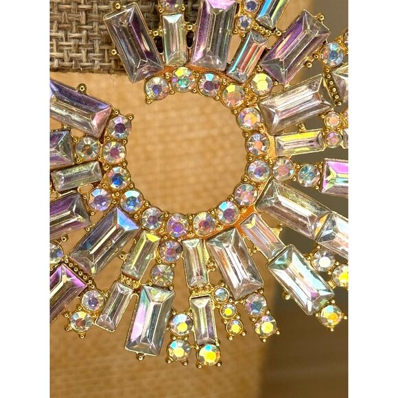 Gold-Tone Iridescent Crystal Baguette & Round Statement Earrings - Picture 5 of 10